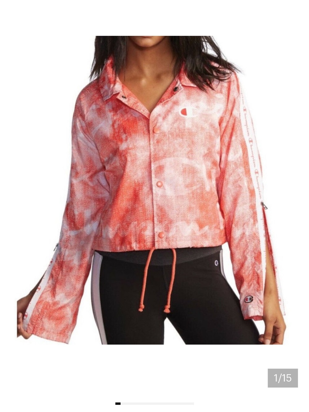 Champion Coral and White Tie-Dye Coach Jacket